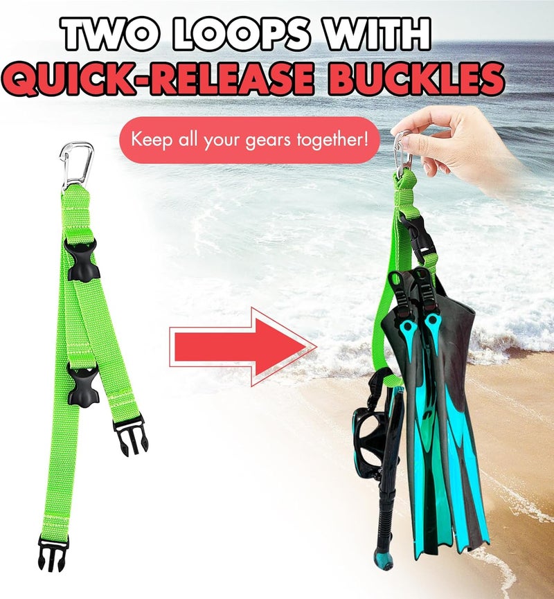 Owekfifv Scuba Fin & Mask Holder, Diving BC Fins Keeper and Mask Clip with Two Quick-release Loop Lanyard Webbing Strap - Image 3